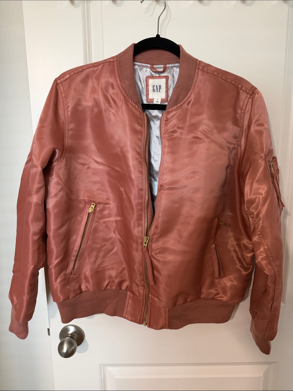 GAP Satin Bomber Jacket in Rose Copper